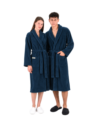 Sorena badstof badjas navy met sjaalkraag – unisex, 100% katoen