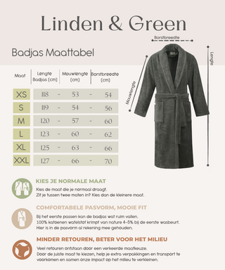 Sorena badstof badjas antraciet met sjaalkraag – unisex, 100% katoen – foto 6