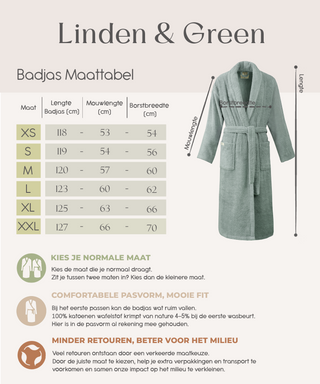 Sorena badstof badjas mintgroen met sjaalkraag – unisex, 100% katoen – foto 6