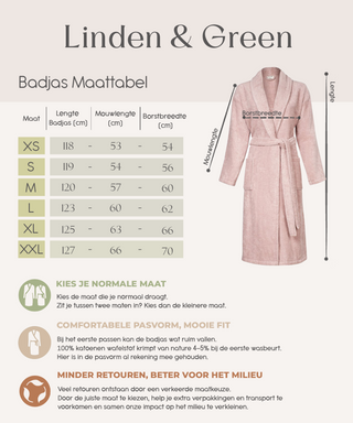 Sorena badstof badjas rose met sjaalkraag – unisex, 100% katoen – foto 6