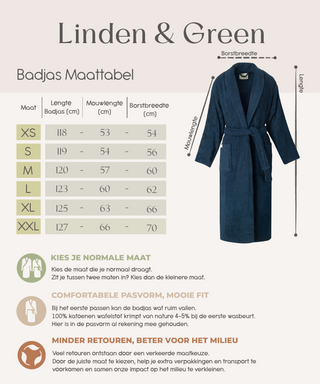Sorena badstof badjas navy met sjaalkraag – unisex, 100% katoen – foto 6