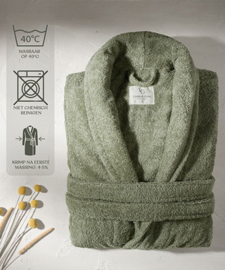 Sorena badstof badjas smoke groen met sjaalkraag – unisex, 100% katoen – foto 4