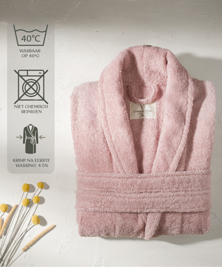 Sorena badstof badjas rose met sjaalkraag – unisex, 100% katoen – foto 5