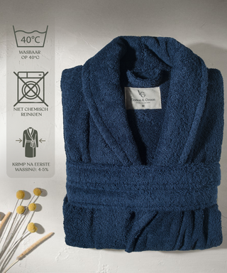 Sorena badstof badjas navy met sjaalkraag – unisex, 100% katoen – foto 4