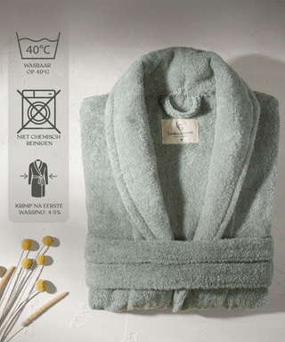 Sorena badstof badjas mintgroen met sjaalkraag – unisex, 100% katoen – foto 4