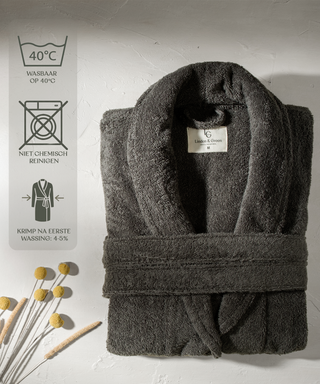 Sorena badstof badjas antraciet met sjaalkraag – unisex, 100% katoen – foto 4
