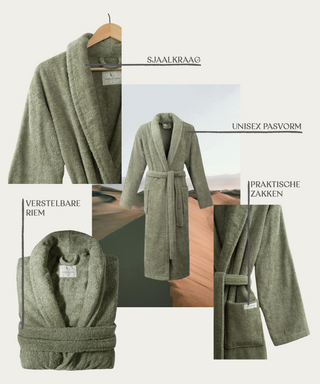 Sorena badstof badjas smoke groen met sjaalkraag – unisex, 100% katoen – foto 3