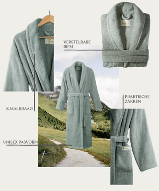 Sorena badstof badjas mintgroen met sjaalkraag – unisex, 100% katoen – foto 3