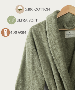 Sorena badstof badjas smoke groen met sjaalkraag – unisex, 100% katoen – foto 5