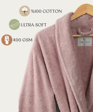 Sorena badstof badjas rose met sjaalkraag – unisex, 100% katoen – foto 7