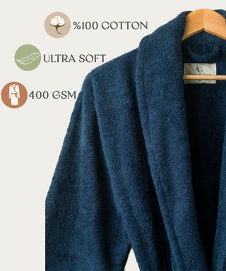 Sorena badstof badjas navy met sjaalkraag – unisex, 100% katoen – foto 5