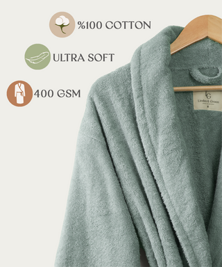 Sorena badstof badjas mintgroen met sjaalkraag – unisex, 100% katoen – foto 5