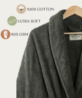 Sorena badstof badjas antraciet met sjaalkraag – unisex, 100% katoen – foto 5