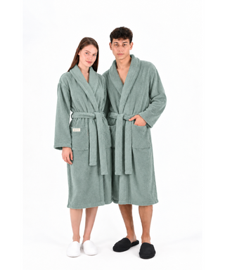 Sorena badstof badjas mintgroen met sjaalkraag – unisex, 100% katoen