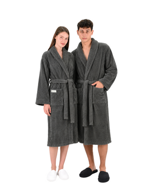 Sorena badstof badjas antraciet met sjaalkraag – unisex, 100% katoen