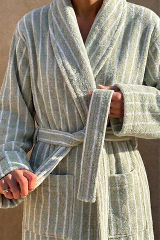 Riviera gestreepte badjas groen – unisex, 100% katoen – foto 2